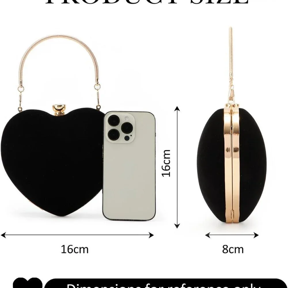 Women Heart Shaped Evening Bag Suede Mini Clutch Crossbody with Chain